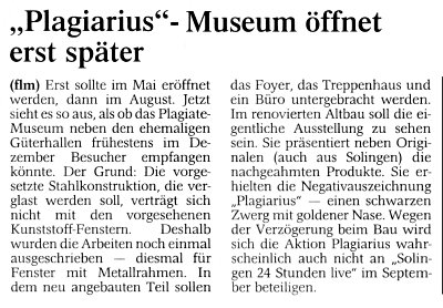 Plagiraius-Museum ffnet erst spter