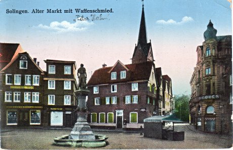 Alte Ansichtskarte: Solingen, Alter Markt mit Peter Hahn