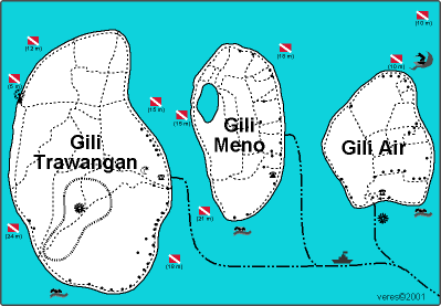 Karte: Gili Air, Gili Meno, Gili Trawangan