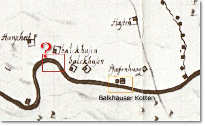 Kartenausschnitt: Balkhausen in einer Karte von Ploennies 1715