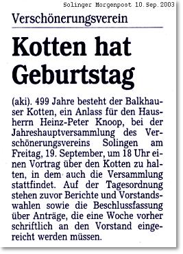 Zeitungsbeitrag vom 10. September 2003