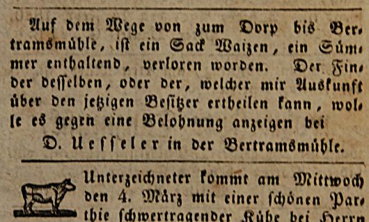 Zeitungsanzeige: Solinger Kreis-Intelligenzblatt 29. Februar 1840