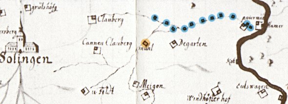 Kartenauschnitt Papiermühler Bach und seine Zuflüsse, Ploennies 1715