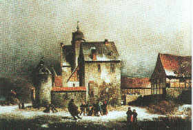 Bild: Schloss Nesselrath - Gemälde von Friedrich August de Leuw im Jahre 1843