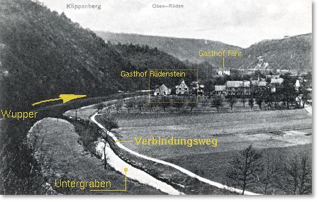 die 1910 versendete Ansichtskarte zeigt den Klippenberg zu Oben-Rüden. Blick von Osten auf Rüden.