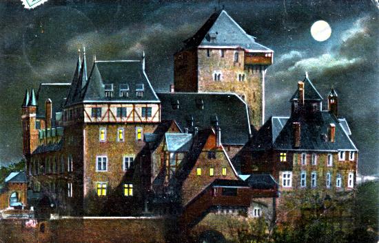 Schloss Burg beim Mondschein, Ansichtskarte aus dem Jahr 1913?