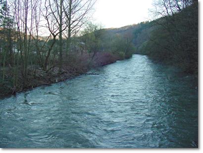 Blick von der Brcke bei Friedrichsau 
 auf den Untenfriedrichstaler Kotten (2.3.2002)