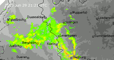 Regengebiet inklusive Blitz und Donner