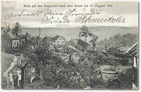 Ansichtskarte: Dorperhof nach dem Sturm am 14. August 1906