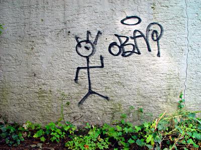 Graffiti - Strichmännchen mit drei Haaren, Tag OBAR?